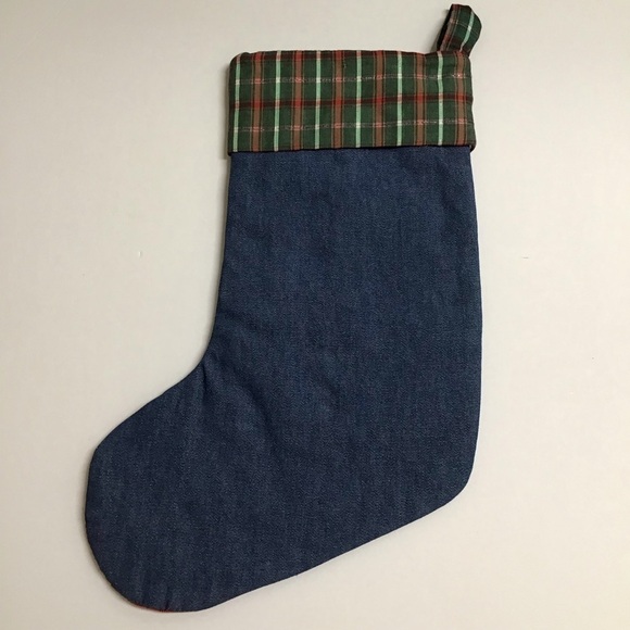 Cat Christmas Stocking Picture Frame Kitten Kitty Pet Applique Plaid Denim Stars - Picture 5 of 13